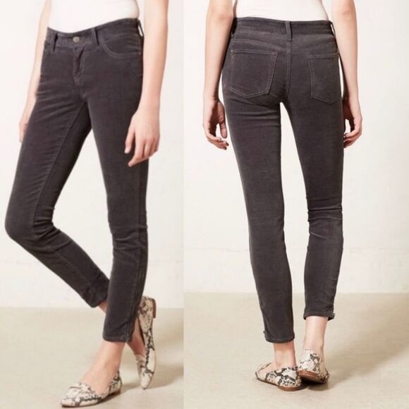 Anthro Pilcro Stet Low Rise Skinny Corduroy Ankle Zip Pants in Gray - Picture 1 of 14